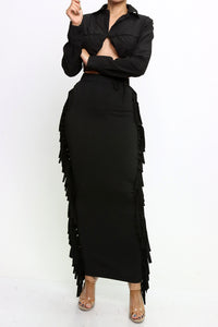 Maxine, it’s a maxi skirt detailed with fringe