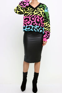 Kitty, colorful paw print sweater