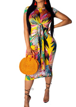 Load image into Gallery viewer, Bahama Breeze, multi color palm print body con dress
