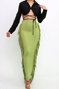 Maxine, it’s a maxi skirt detailed with fringe