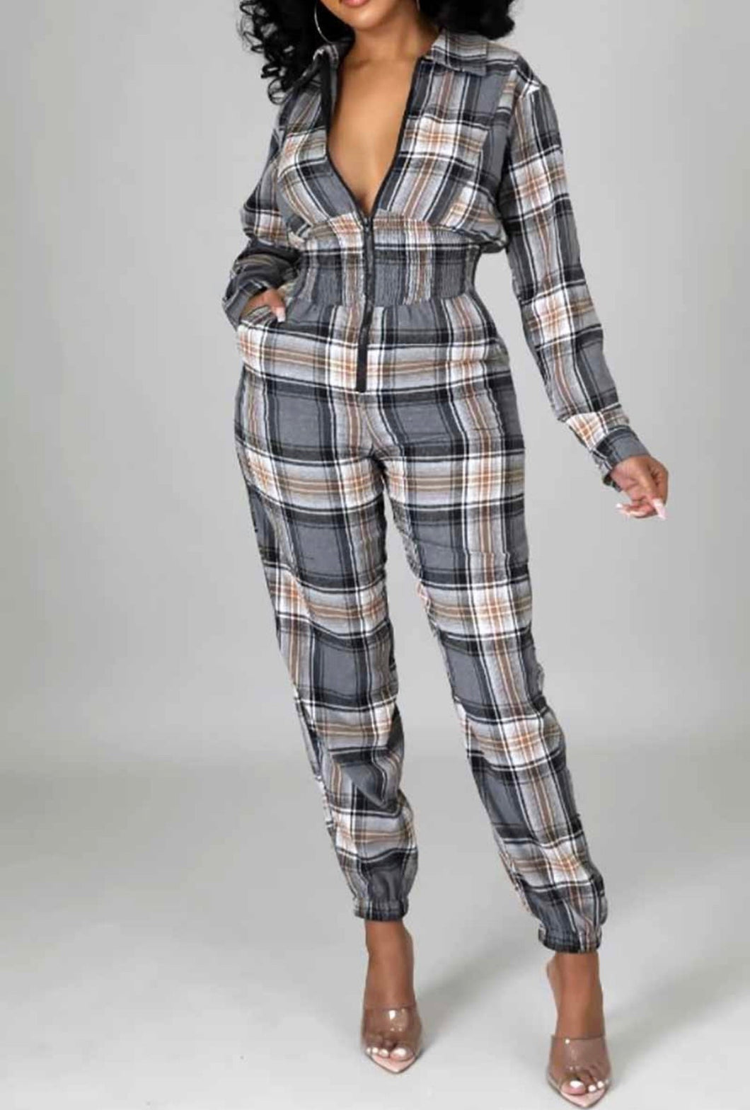 Around the way Girl,  plaid distressed jumper