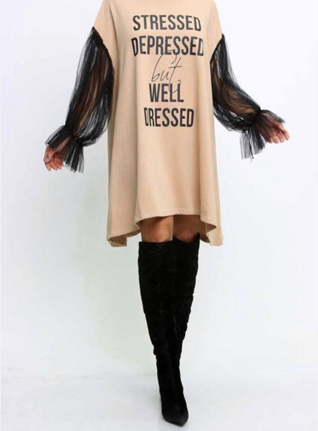 High, sweater tunic with sheer sleeves